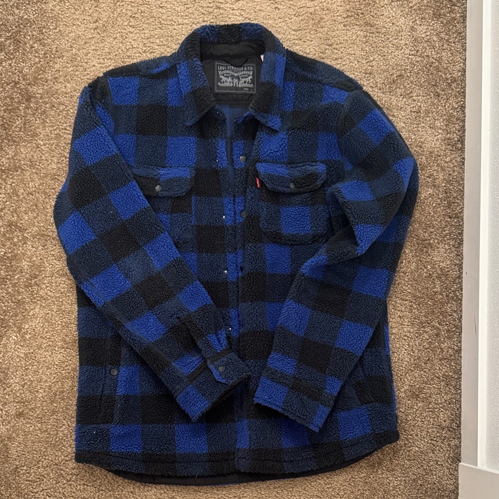 Levi's Men's Plaid Blue and Black Shirt Jacket